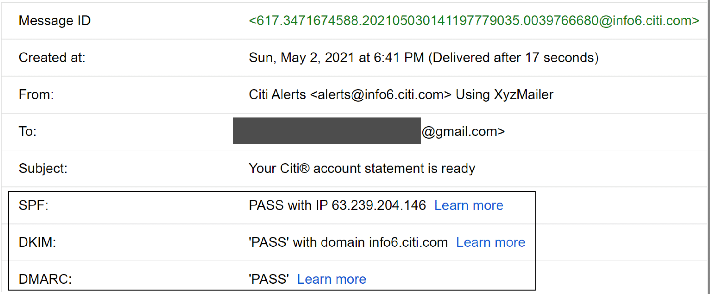 圖 9 Gmail 標頭範例