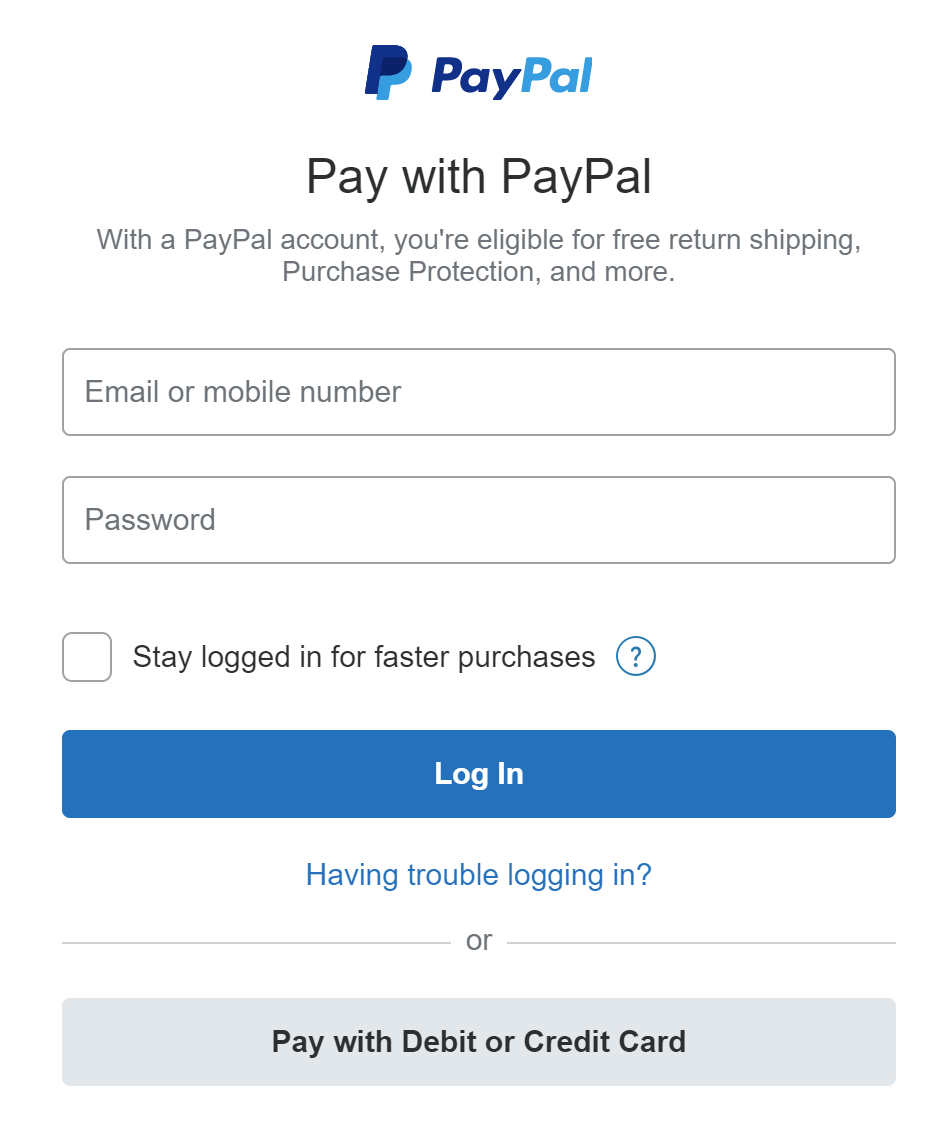 圖 3 託管的 PayPal 付款頁面