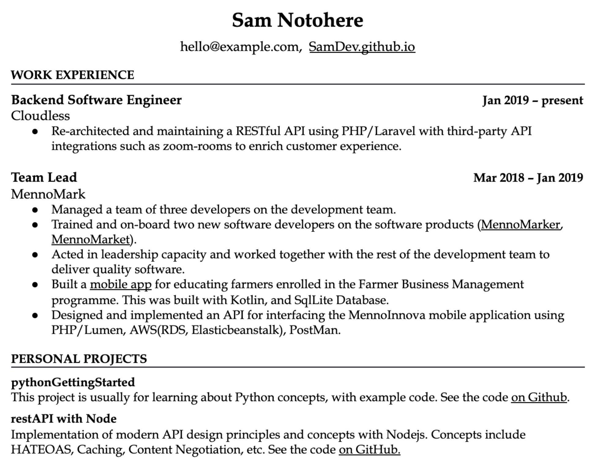 修正後的 Sam Notohere 履歷