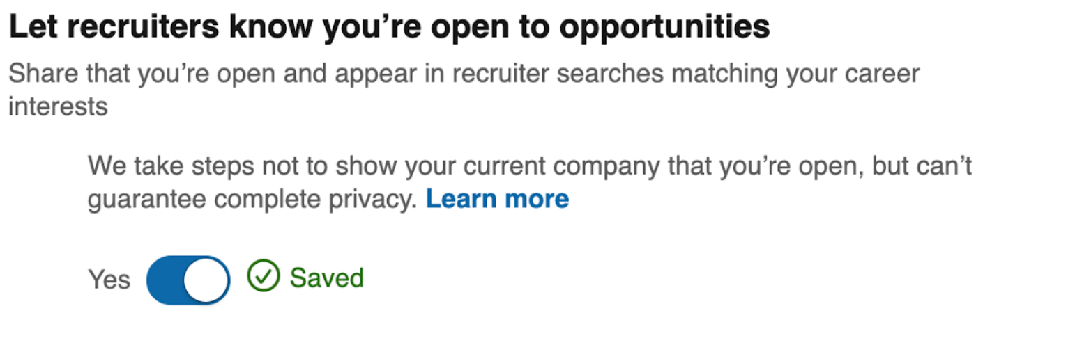 Open to Job Opportunities 設定截圖