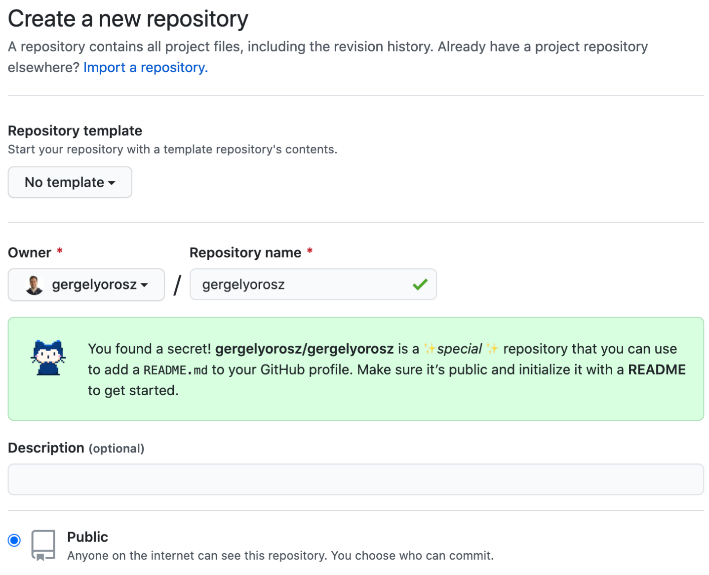 GitHub 建立 personal README repo 介面