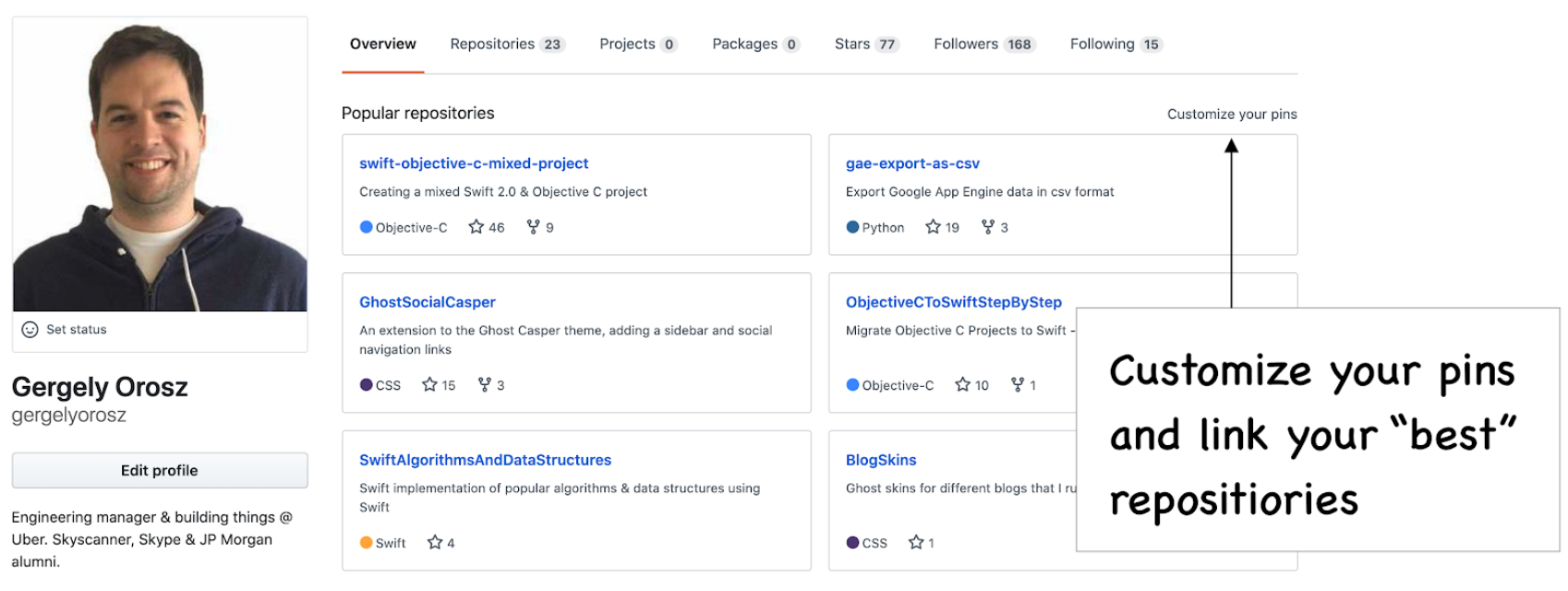 Gergely Orosz 的 GitHub profile 範例