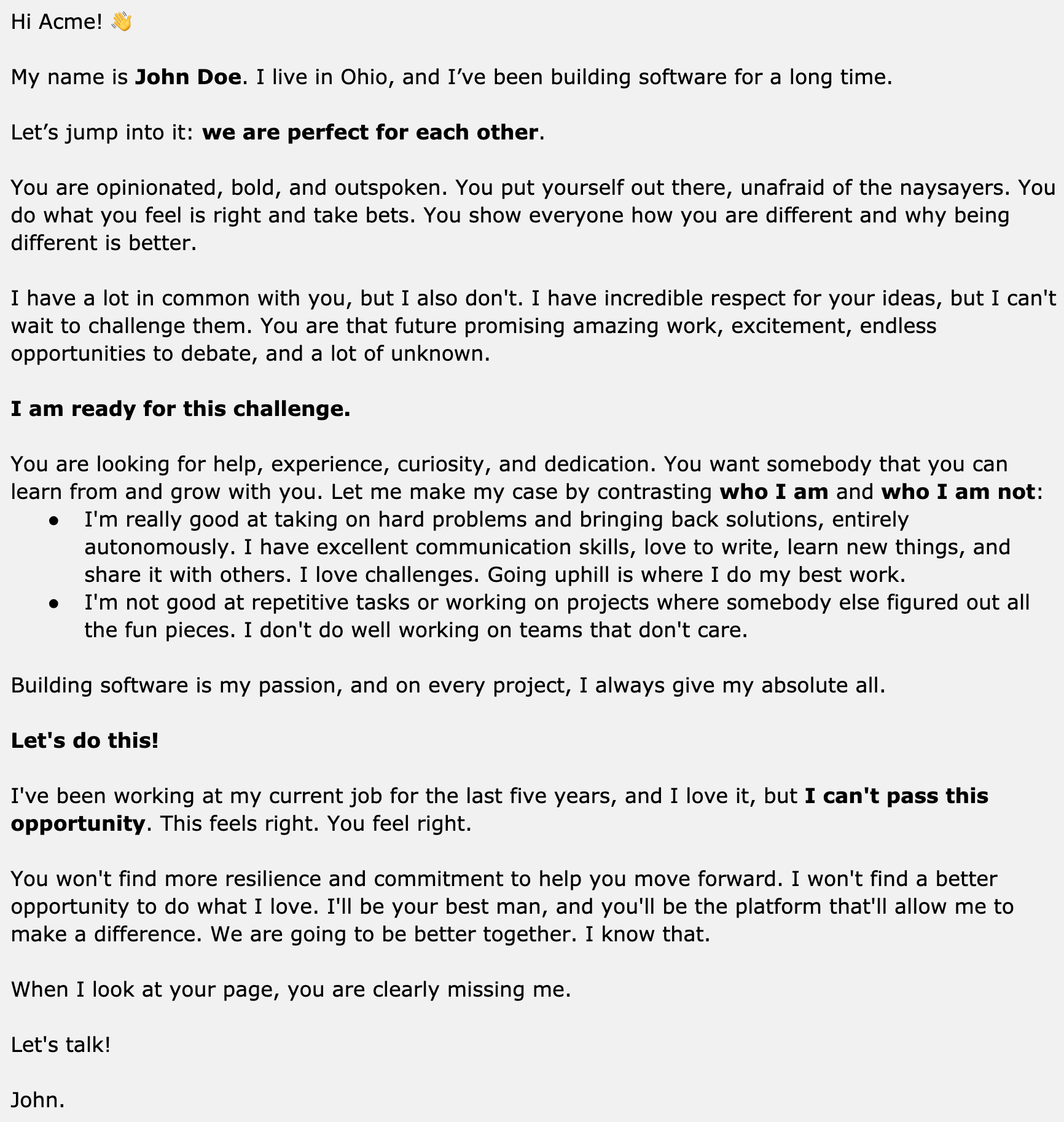 高度個人化的 cover letter 範例