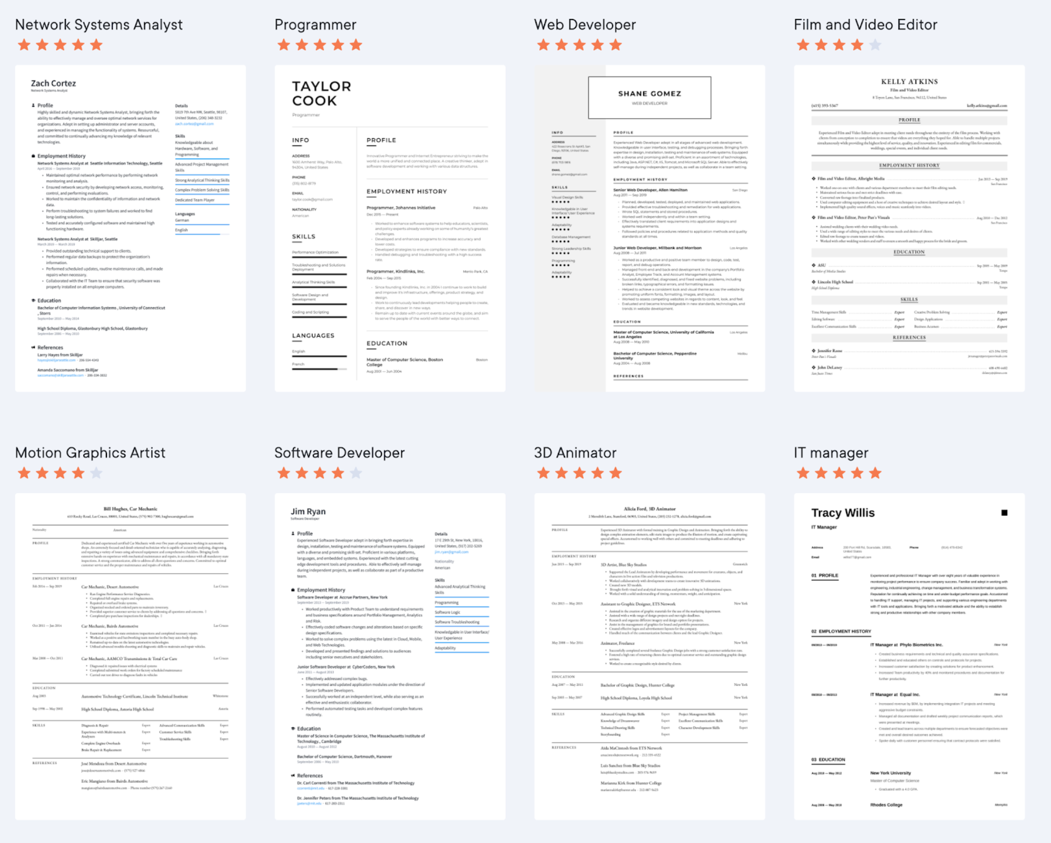 resume.io 上的技術履歷範本。遠看漂亮,但並非開發者的好選擇