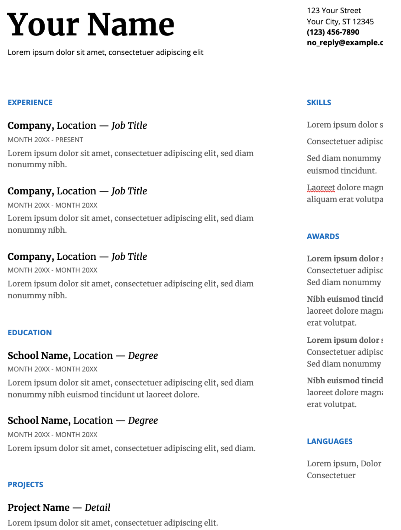 Google Docs Serif 範本範例