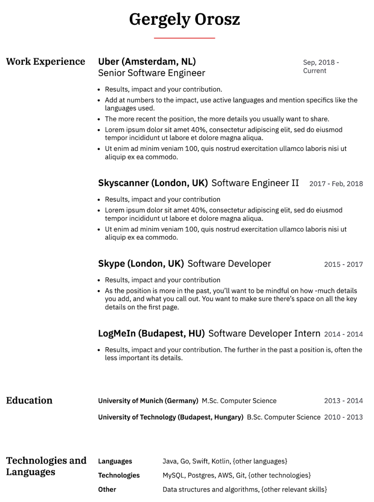 Standard Resume Venables 範本範例